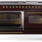 Ilve UP60FNMPBUGLP Nostalgie Ii 60 Inch Dual Fuel Liquid Propane Freestanding Range In Burgundy With Brass Trim