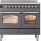 Ilve UPDI406NMPMGC Nostalgie Ii 40 Inch Electric Freestanding Range In Matte Graphite With Chrome Trim