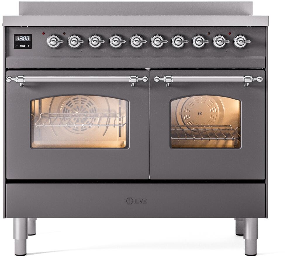 Ilve UPDI406NMPMGC Nostalgie Ii 40 Inch Electric Freestanding Range In Matte Graphite With Chrome Trim