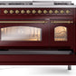 Ilve UP48FNMPBUG Nostalgie Ii 48 Inch Dual Fuel Natural Gas Freestanding Range In Burgundy With Brass Trim