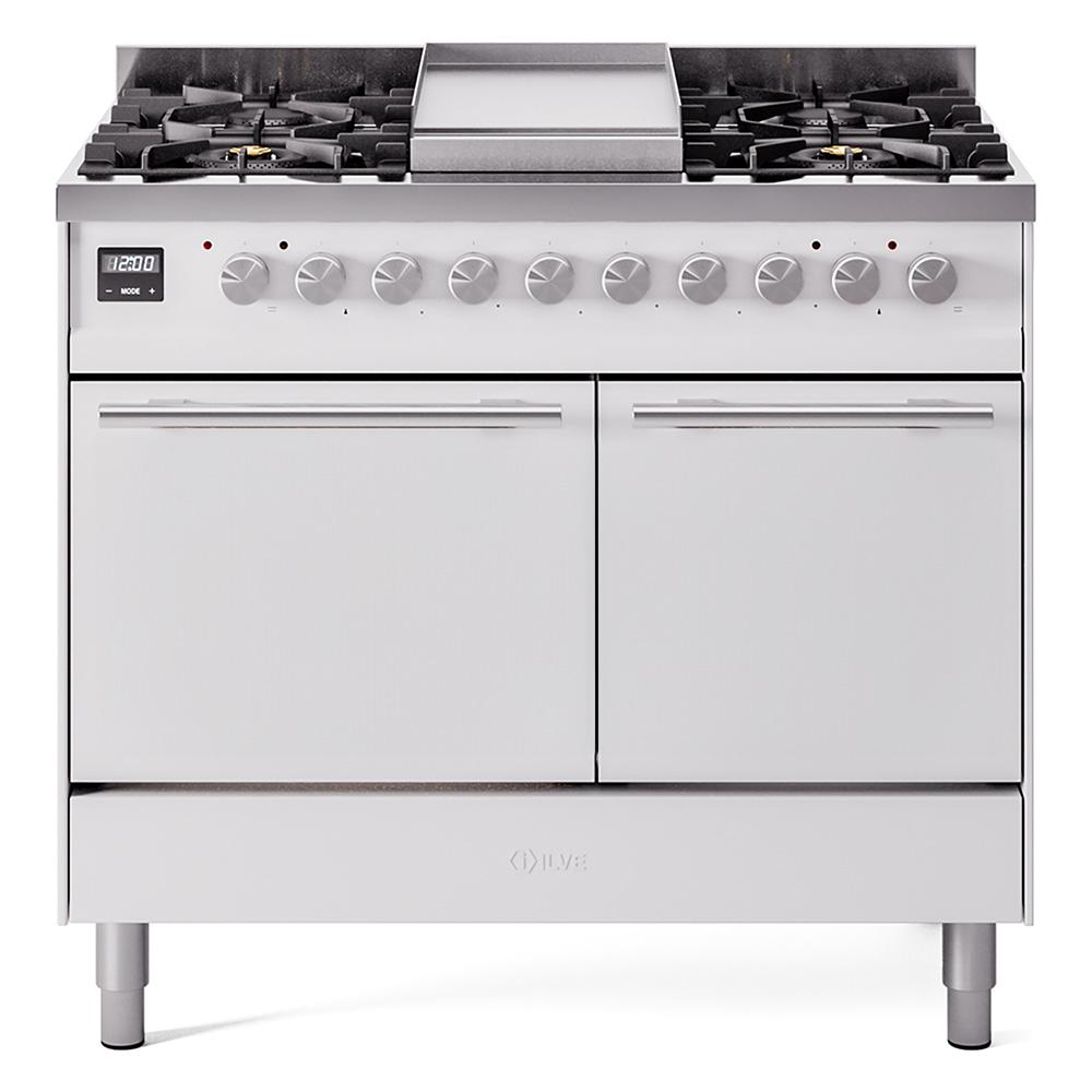 Ilve UPD40FQMPWH Ilve Professional Plus Ii 40 Upd40Fqmpwh Freestanding Dual Fuel Range With 6 Sealed Burners Yes Double Oven With Solid Door In White With Stainless Steel Knobs