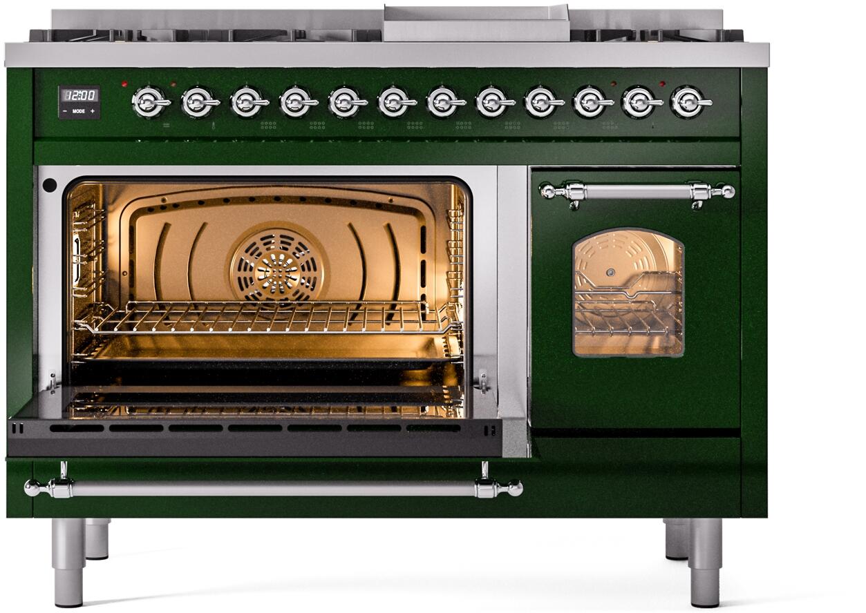 Ilve UP48FNMPEGCLP Nostalgie Ii 48 Inch Dual Fuel Liquid Propane Freestanding Range In Emerald Green With Chrome Trim