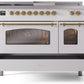 Ilve UP48FSNMPWHG Nostalgie Ii 48 Inch Dual Fuel Natural Gas Freestanding Range In White With Brass Trim