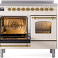 Ilve UPDI406NMPAWG Nostalgie Ii 40 Inch Electric Freestanding Range In Antique White With Brass Trim