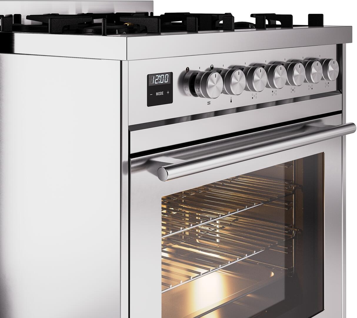 Ilve UP30WMPSS Professional Plus Ii 30 Inch Dual Fuel Natural Gas Freestanding Range In Stainless Steel With Trim