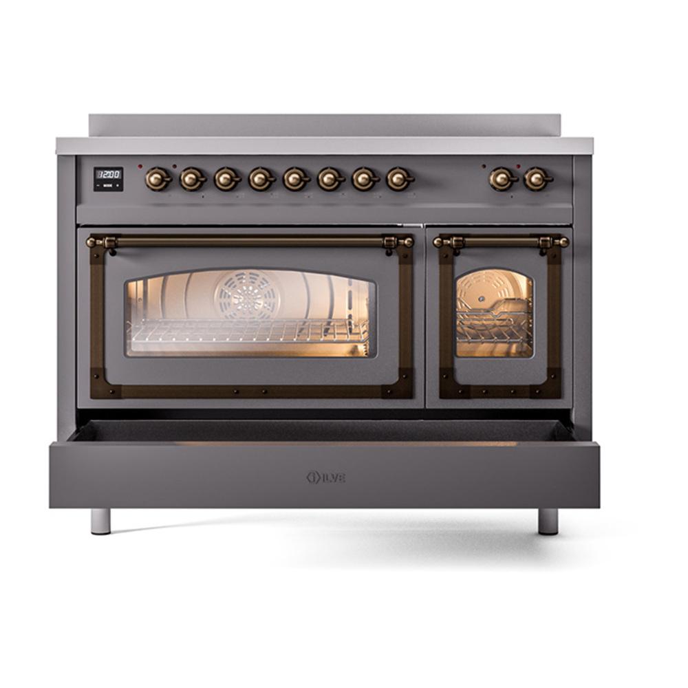 Ilve UNI486NMPMGB Ilve Uni486Nmpmgb Nostalgie Ii Noblesse 48" Induction Range (Triple Glass Door, Graphite Matte, Burnished)