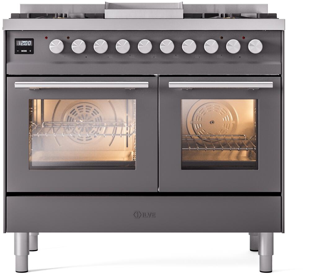 Ilve UPD40FWMPMG Professional Plus Ii 40 Inch Dual Fuel Natural Gas Freestanding Range In Matte Graphite With Trim