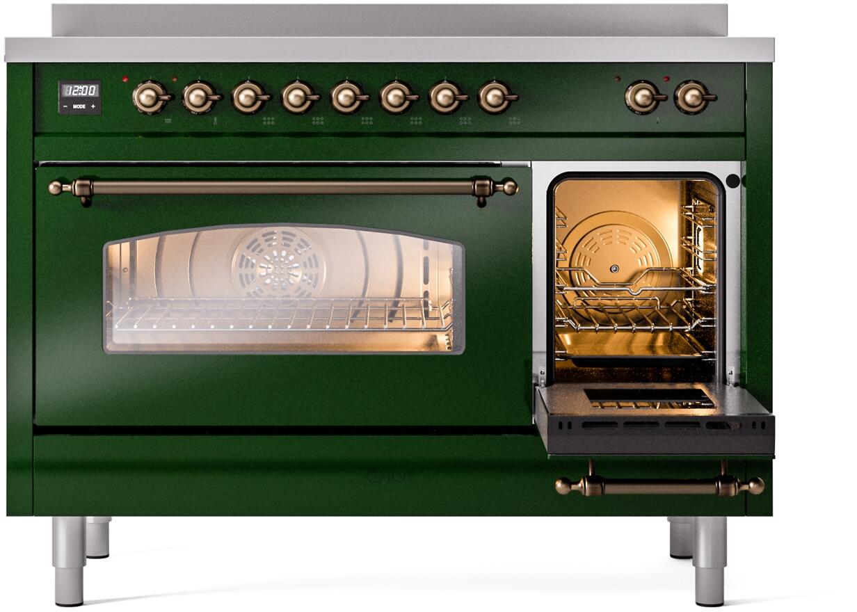 Ilve UPI486NMPEGB Nostalgie Ii 48 Inch Electric Freestanding Range In Emerald Green With Bronze Trim