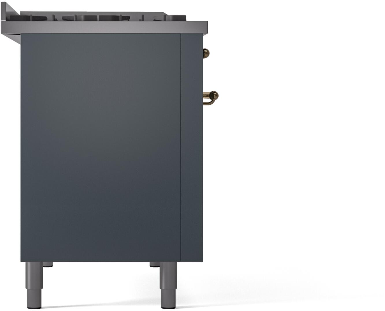 Ilve UP48FNMPBGG Nostalgie Ii 48 Inch Dual Fuel Natural Gas Freestanding Range In Blue Grey With Brass Trim