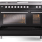 Ilve UP48FSWMPBKLP Professional Plus Ii 48 Inch Dual Fuel Liquid Propane Freestanding Range In Glossy Black With Trim