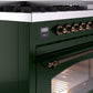 Ilve UP48FNMPEGB Nostalgie Ii 48 Inch Dual Fuel Natural Gas Freestanding Range In Emerald Green With Bronze Trim