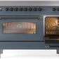 Ilve UPI486NMPBGB Nostalgie Ii 48 Inch Electric Freestanding Range In Blue Grey With Bronze Trim