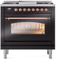 Ilve UP36FNMPBKPLP Nostalgie Ii 36 Inch Dual Fuel Liquid Propane Freestanding Range In Glossy Black With Copper Trim