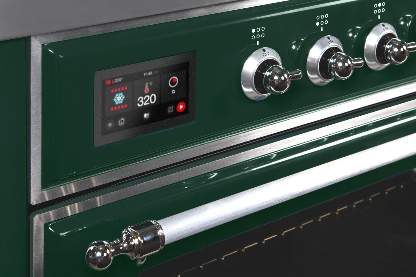 Ilve UM30DNE3EGCLP Majestic Ii 30 Inch Dual Fuel Liquid Propane Freestanding Range In Emerald Green With Chrome Trim