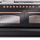 Ilve UP60FSNMPBKPLP Nostalgie Ii 60 Inch Dual Fuel Liquid Propane Freestanding Range In Glossy Black With Copper Trim