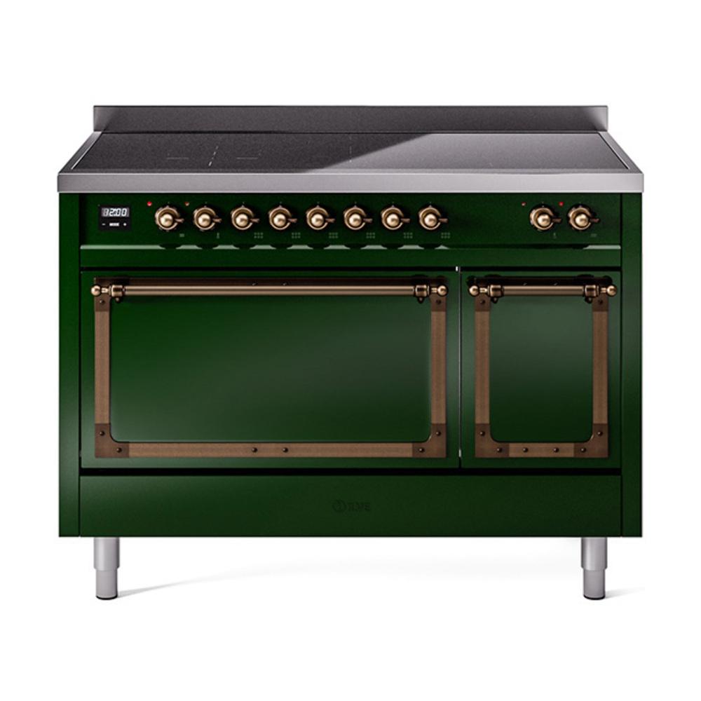 Ilve UNI486QNMPEGB Ilve Uni486Qnmpegb Nostalgie Ii Noblesse 48" Induction Range (Solid Door, Emerald Green, Burnished)