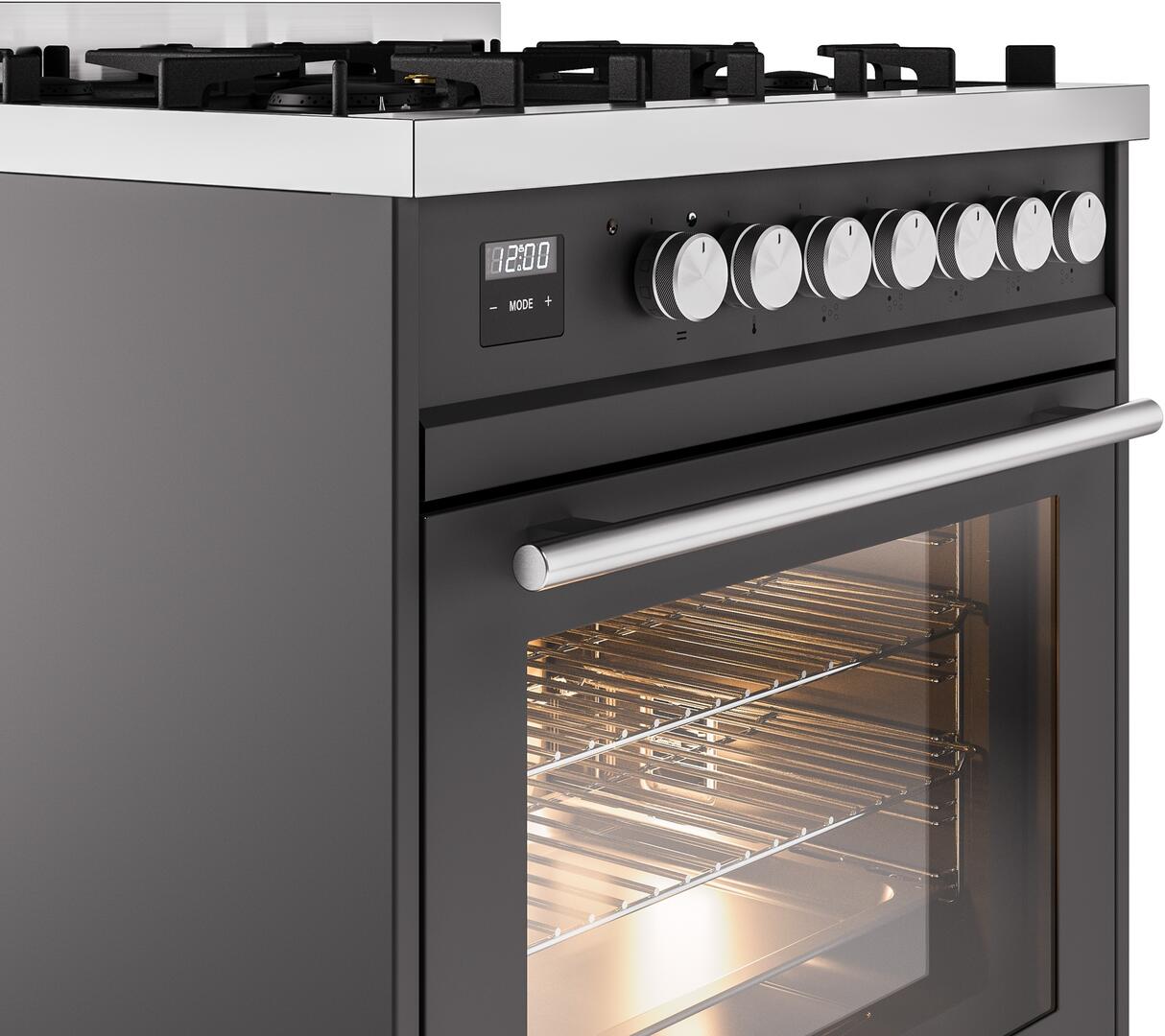 Ilve UP30WMPMG Professional Plus Ii 30 Inch Dual Fuel Natural Gas Freestanding Range In Matte Graphite With Trim