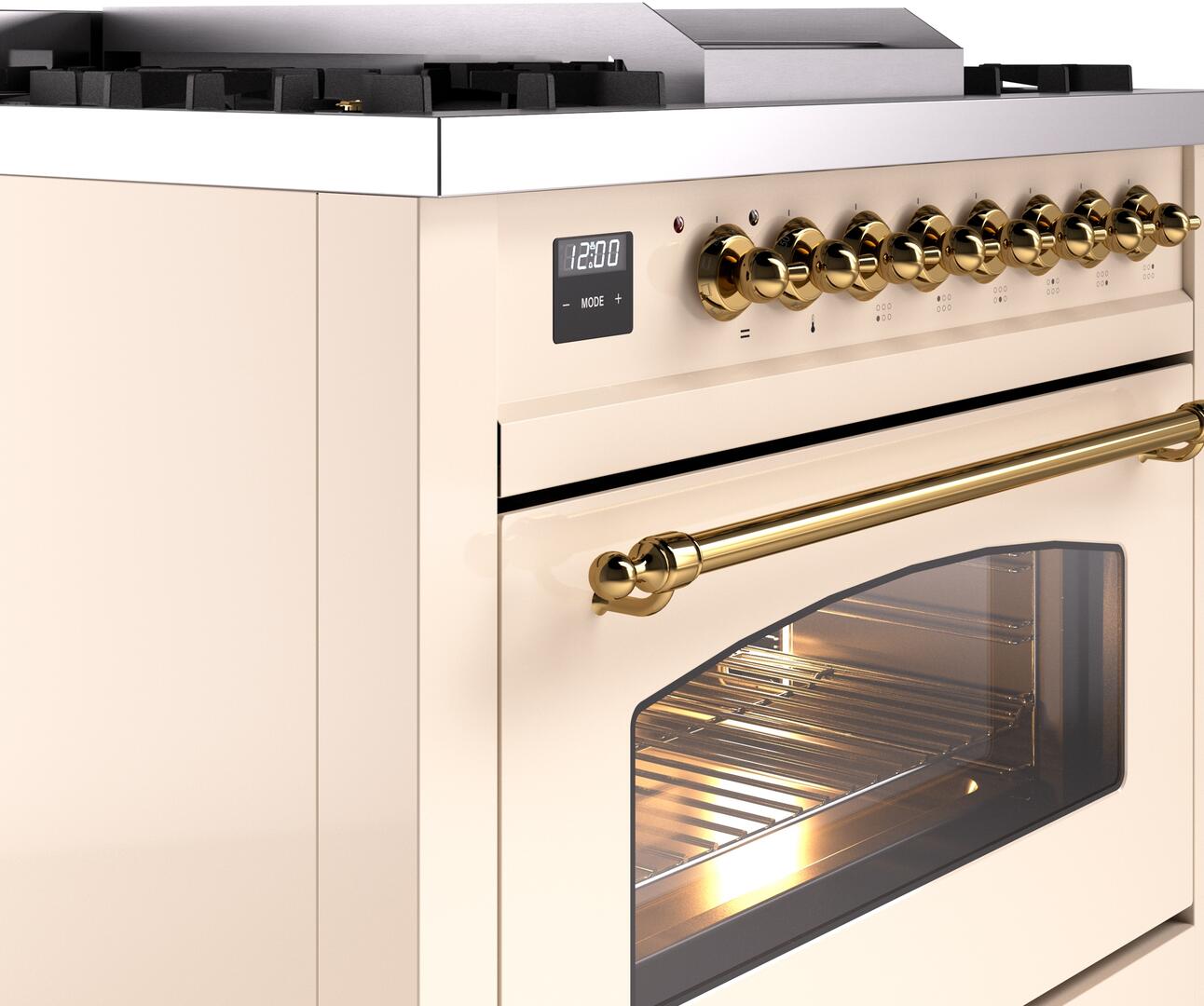 Ilve UP36FNMPAWG Nostalgie Ii 36 Inch Dual Fuel Natural Gas Freestanding Range In Antique White With Brass Trim