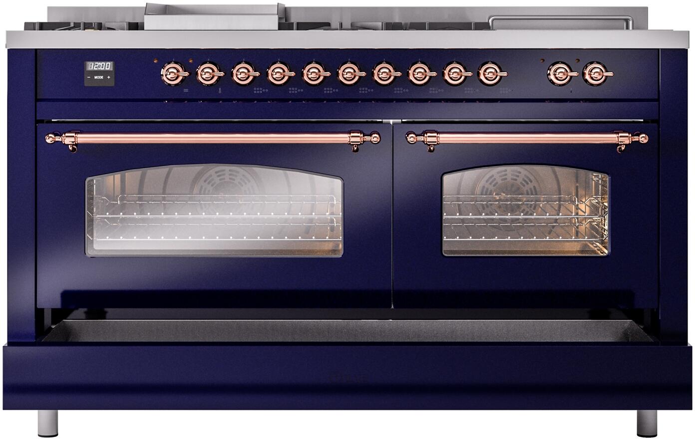 Ilve UP60FSNMPMBPLP Nostalgie Ii 60 Inch Dual Fuel Liquid Propane Freestanding Range In Blue With Copper Trim