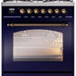 Ilve UP30NMPMBB Nostalgie Ii 30 Inch Dual Fuel Natural Gas Freestanding Range In Blue With Bronze Trim