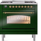 Ilve UP36FNMPEGG Nostalgie Ii 36 Inch Dual Fuel Natural Gas Freestanding Range In Emerald Green With Brass Trim