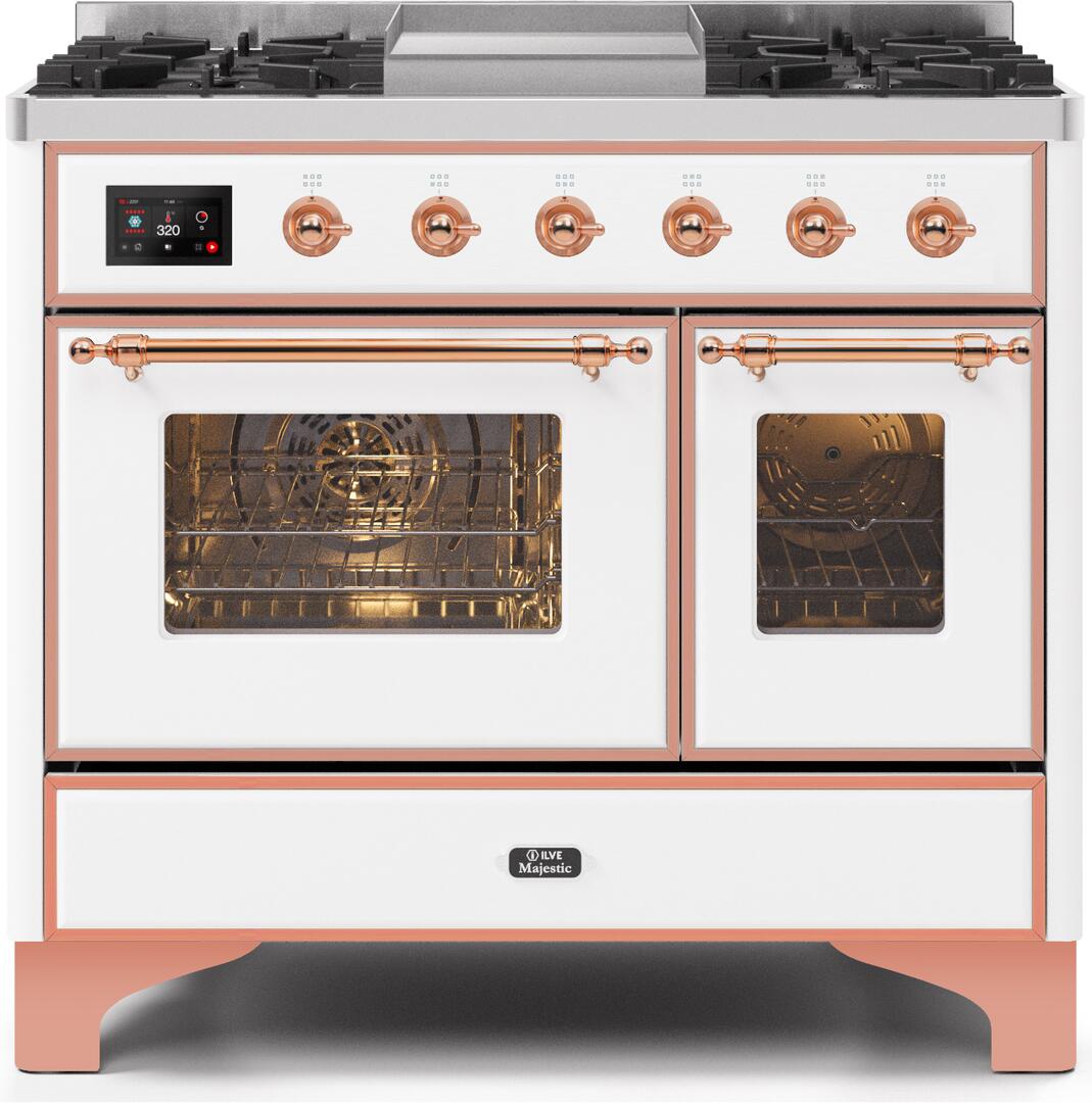 Ilve UMD10FDNS3WHP Majestic Ii 40 Inch Dual Fuel Natural Gas Freestanding Range In White With Copper Trim