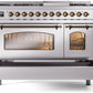 Ilve UP48FNMPSSBLP Nostalgie Ii 48 Inch Dual Fuel Liquid Propane Freestanding Range In Stainless Steel With Bronze Trim