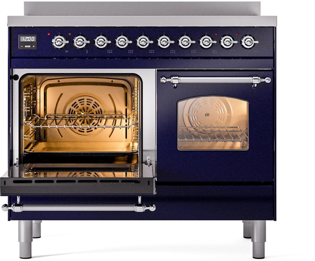 Ilve UPDI406NMPMBC Nostalgie Ii 40 Inch Electric Freestanding Range In Blue With Chrome Trim