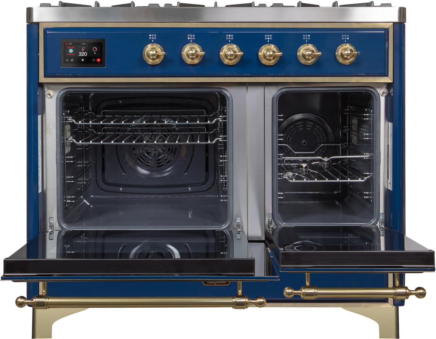 Ilve UMD10FDNS3MBGLP Majestic Ii 40 Inch Dual Fuel Liquid Propane Freestanding Range In Blue With Brass Trim