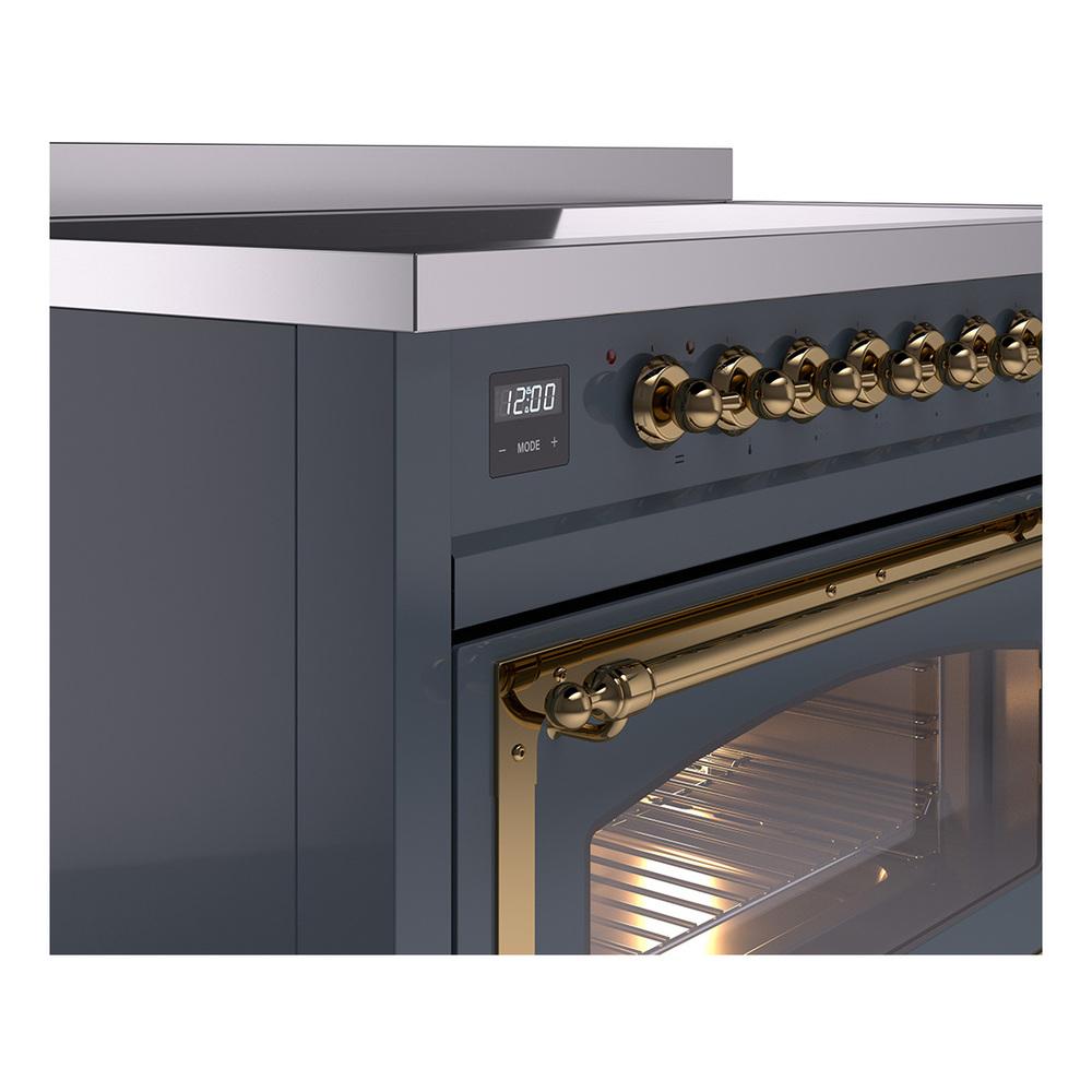 Ilve UNI486NMPBGG Ilve Uni486Nmpbgg Nostalgie Ii Noblesse 48" Induction Range (Triple Glass Door, Blue Grey, Brass)