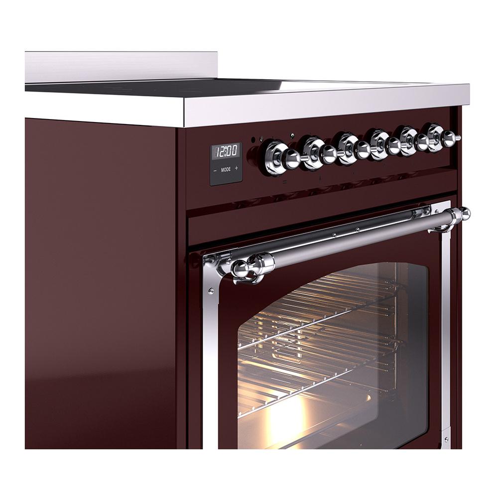 Ilve UNI304NMPBUC Ilve Uni304Nmpbuc Nostalgie Ii Noblesse 30" Induction Range (Triple Glass Door, Burgundy, Chrome)