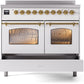 Ilve UPDI406NMPWHG Nostalgie Ii 40 Inch Electric Freestanding Range In White With Brass Trim