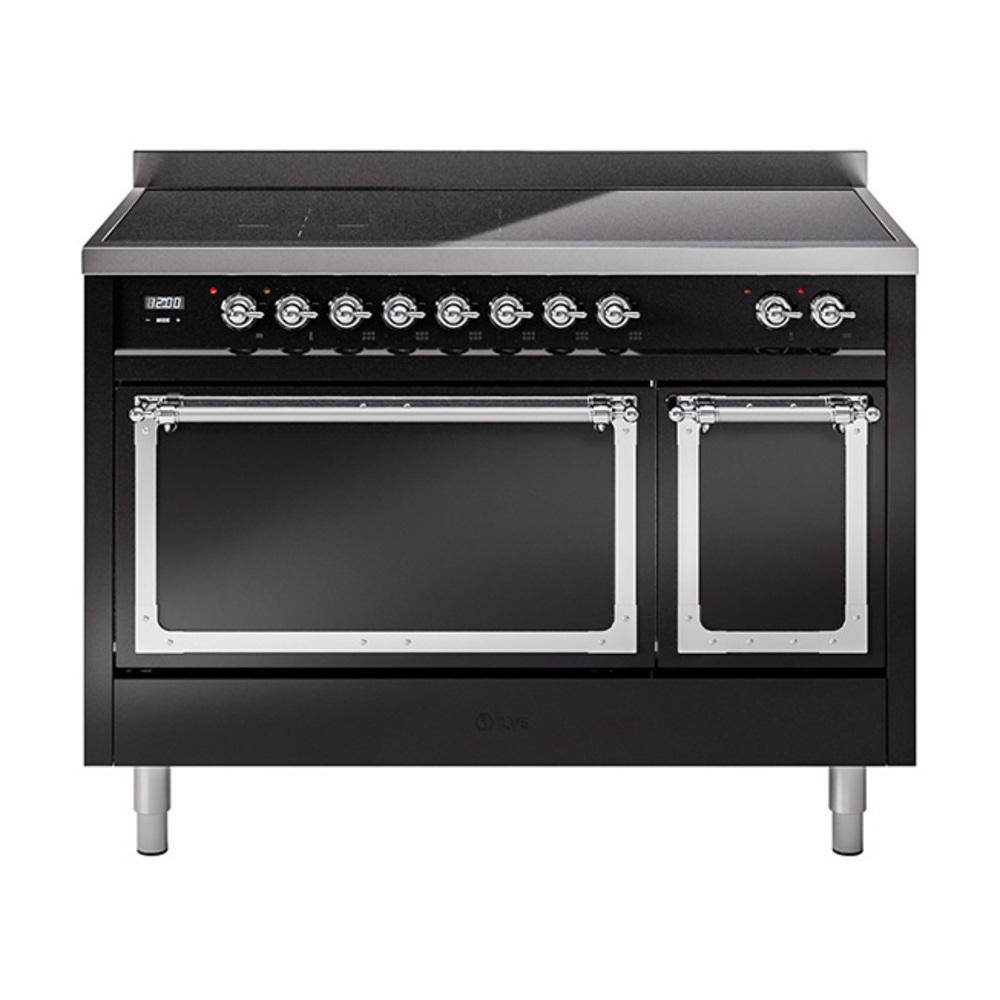 Ilve UNI486QNMPBKC Ilve Uni486Qnmpbkc Nostalgie Ii Noblesse 48" Induction Range (Solid Door, Glossy Black, Chrome)