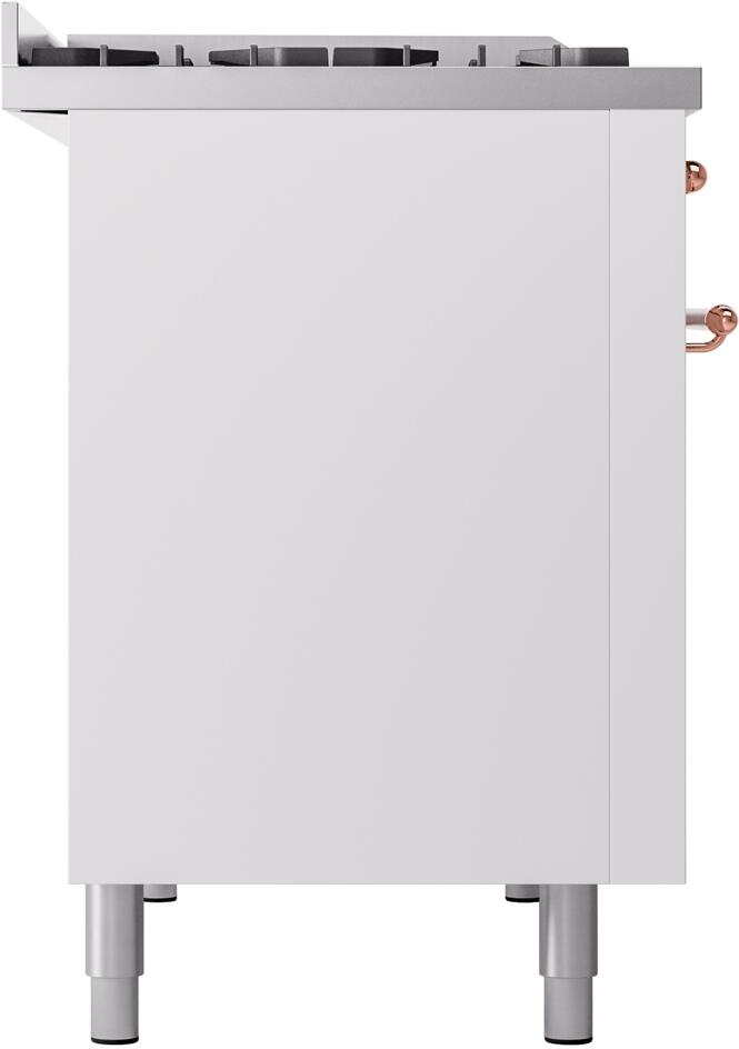 Ilve UP48FNMPWHP Nostalgie Ii 48 Inch Dual Fuel Natural Gas Freestanding Range In White With Copper Trim