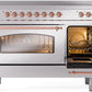 Ilve UPI486NMPSSP Nostalgie Ii 48 Inch Electric Freestanding Range In Stainless Steel With Copper Trim