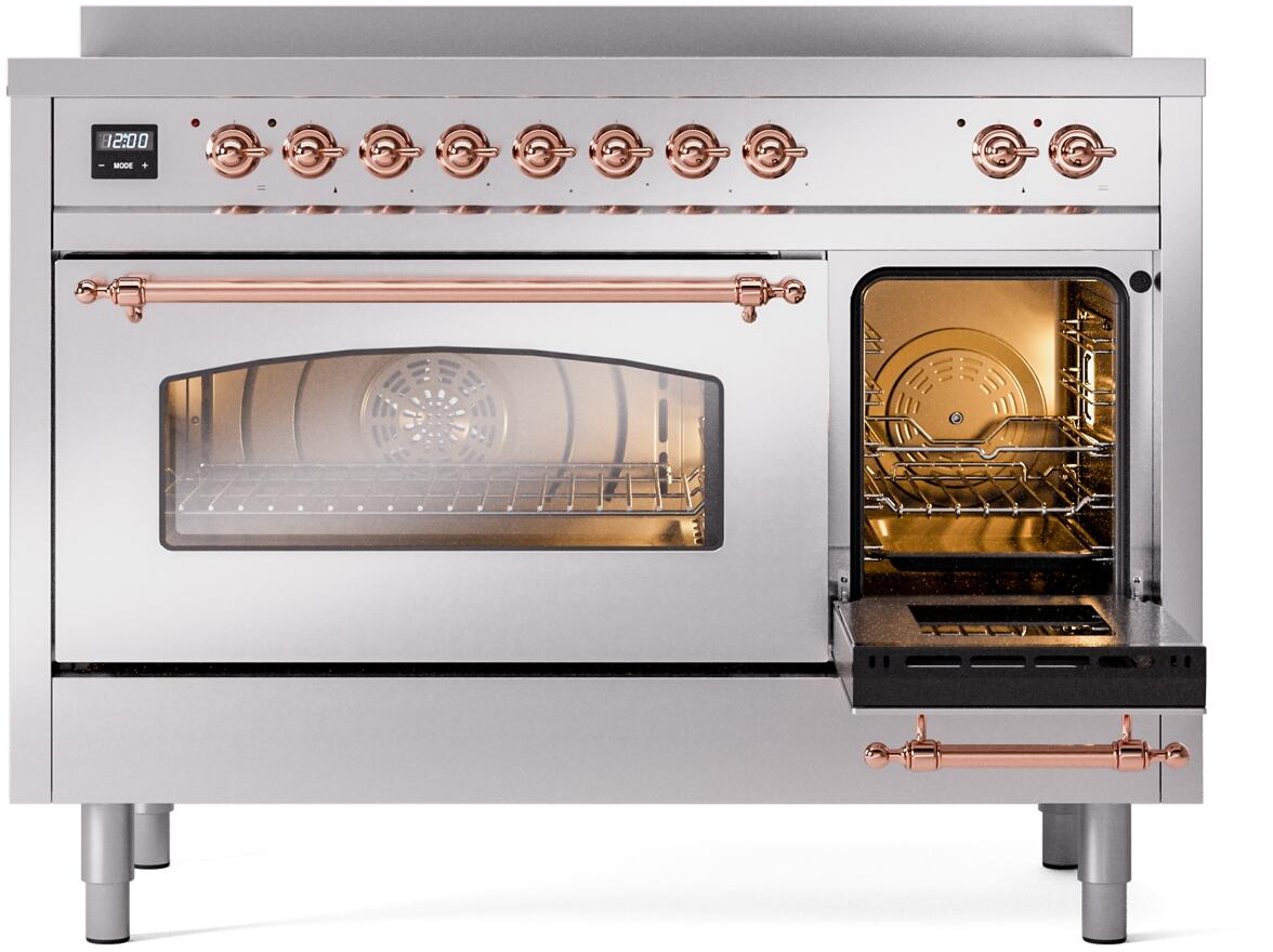 Ilve UPI486NMPSSP Nostalgie Ii 48 Inch Electric Freestanding Range In Stainless Steel With Copper Trim