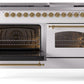 Ilve UP60FNMPWHG Nostalgie Ii 60 Inch Dual Fuel Natural Gas Freestanding Range In White With Brass Trim