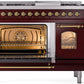 Ilve UP48FNMPBUG Nostalgie Ii 48 Inch Dual Fuel Natural Gas Freestanding Range In Burgundy With Brass Trim