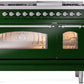 Ilve UP48FNMPEGCLP Nostalgie Ii 48 Inch Dual Fuel Liquid Propane Freestanding Range In Emerald Green With Chrome Trim