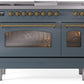 Ilve UP48FSNMPBGGLP Nostalgie Ii 48 Inch Dual Fuel Liquid Propane Freestanding Range In Blue Grey With Brass Trim