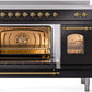 Ilve UPI486NMPBKG Nostalgie Ii 48 Inch Electric Freestanding Range In Glossy Black With Brass Trim