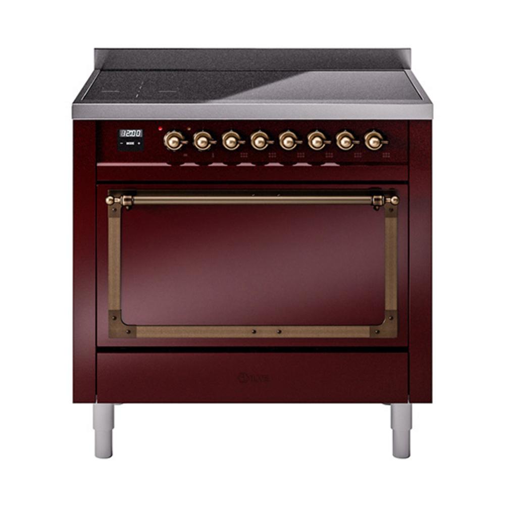 Ilve UNI366QNMPBUB Ilve Uni366Qnmpbub Nostalgie Ii Noblesse 36" Induction Range (Solid Door, Burgundy, Burnished)