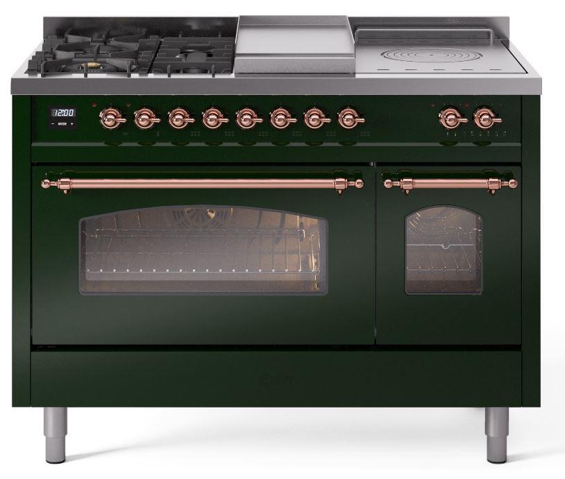 Ilve UP48FSNMPEGP Nostalgie Ii 48 Inch Dual Fuel Natural Gas Freestanding Range In Emerald Green With Copper Trim