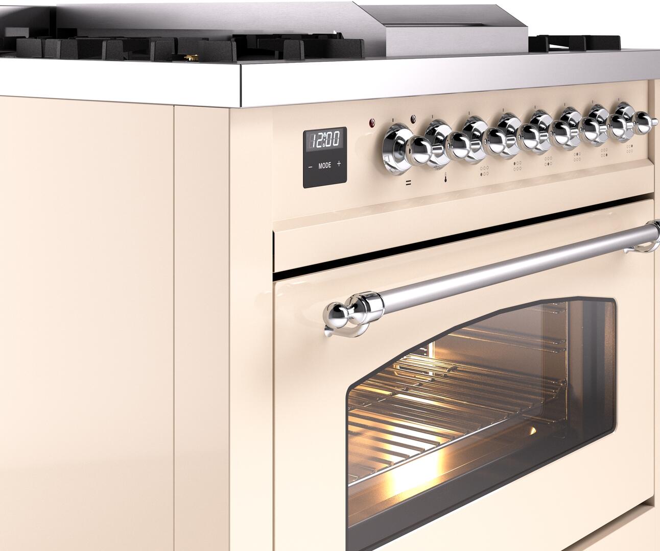 Ilve UP36FNMPAWC Nostalgie Ii 36 Inch Dual Fuel Natural Gas Freestanding Range In Antique White With Chrome Trim