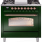 Ilve UP36FNMPEGPLP Nostalgie Ii 36 Inch Dual Fuel Liquid Propane Freestanding Range In Emerald Green With Copper Trim