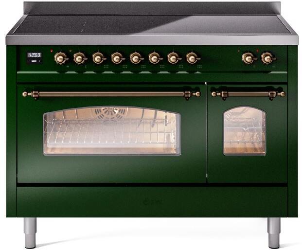 Ilve UPI486NMPEGB Nostalgie Ii 48 Inch Electric Freestanding Range In Emerald Green With Bronze Trim