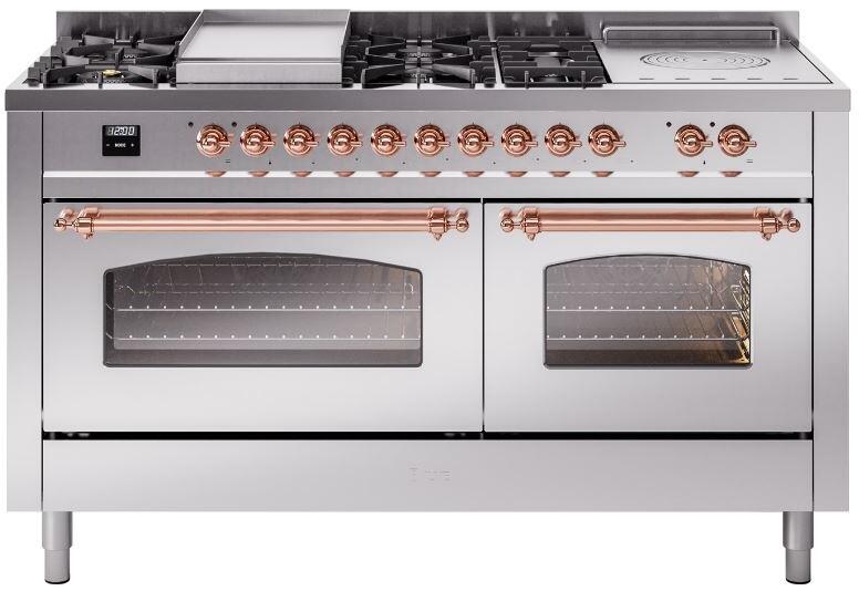 Ilve UP60FSNMPSSP Nostalgie Ii 60 Inch Dual Fuel Natural Gas Freestanding Range In Stainless Steel With Copper Trim