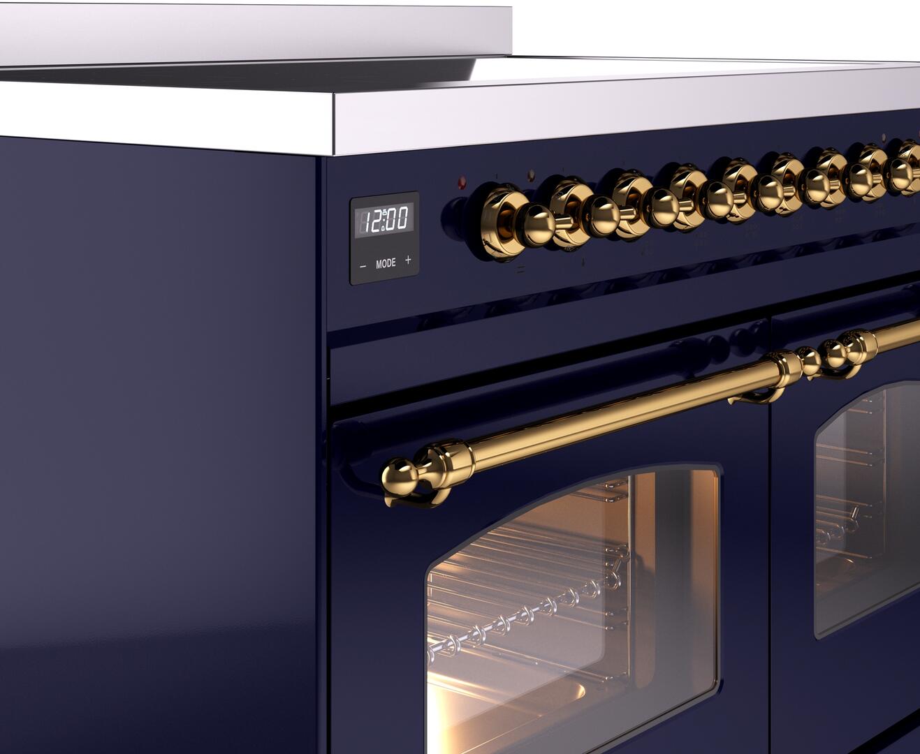 Ilve UPDI406NMPMBG Nostalgie Ii 40 Inch Electric Freestanding Range In Blue With Brass Trim