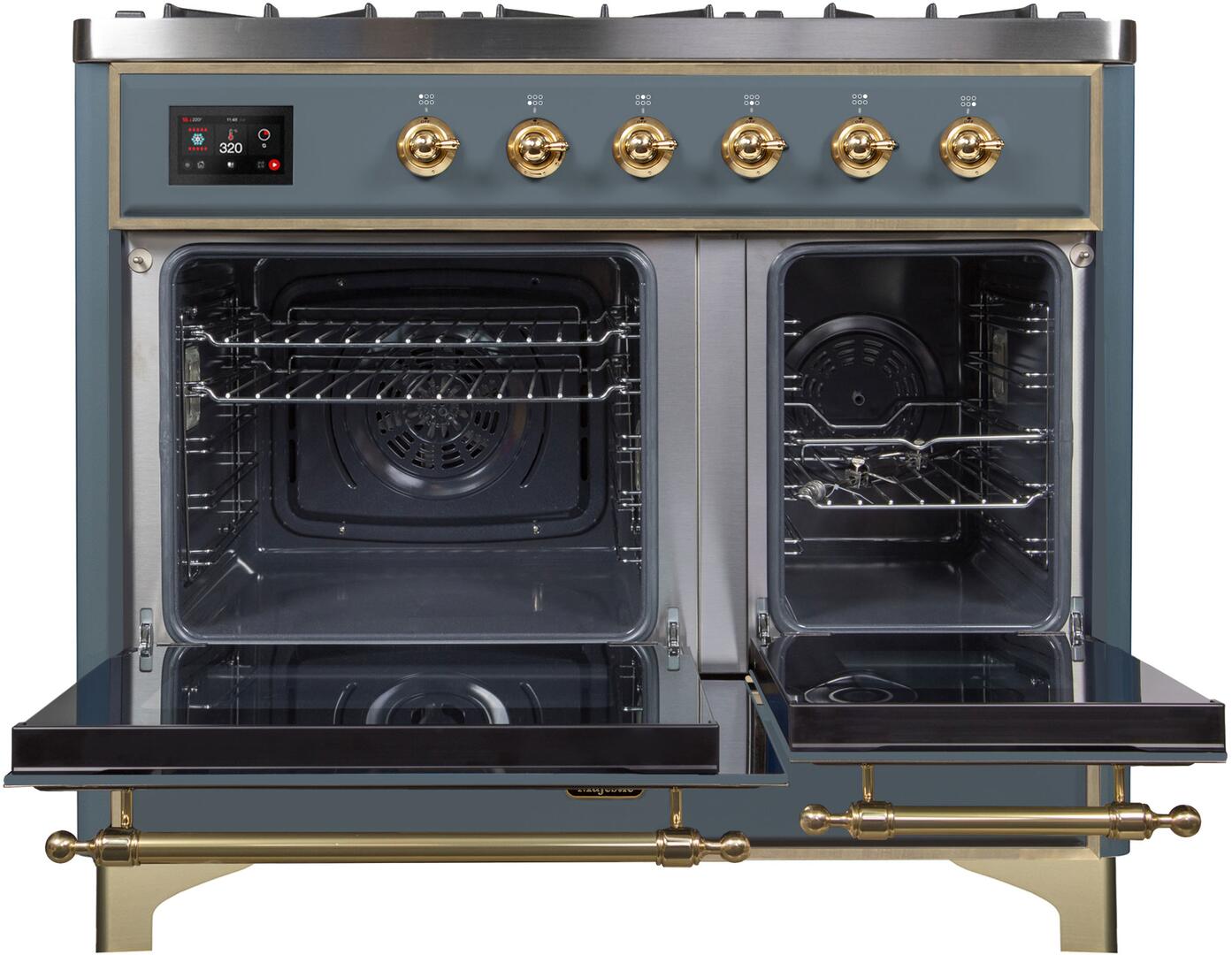 Ilve UMD10FDNS3BGG Majestic Ii 40 Inch Dual Fuel Natural Gas Freestanding Range In Blue Grey With Brass Trim