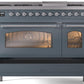 Ilve UP48FNMPBGC Nostalgie Ii 48 Inch Dual Fuel Natural Gas Freestanding Range In Blue Grey With Chrome Trim